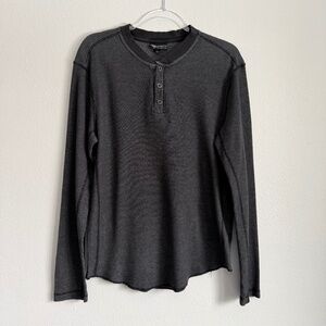 Odin Long Sleeve Waffle Knit Base Layer 3‎ Button Gray Black Henley Size L